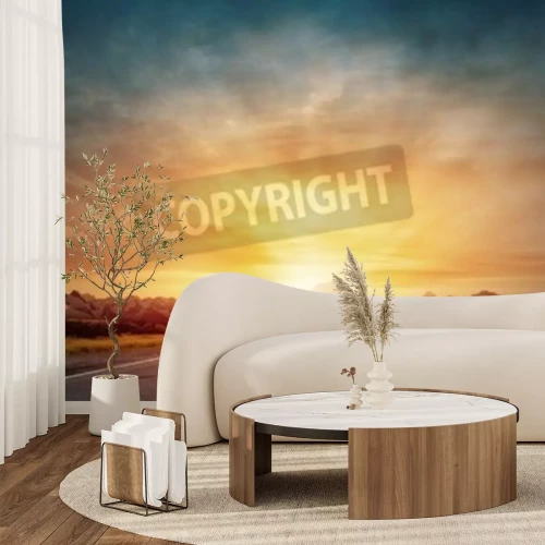 Papier peint  Lever de soleil rétro et une route vide