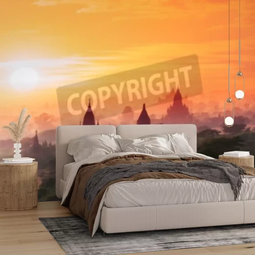 Papier peint  Coucher de soleil sur les temples bouddhistes