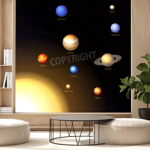 Papier peint  Le soleil brillant et les planètes du système solaire