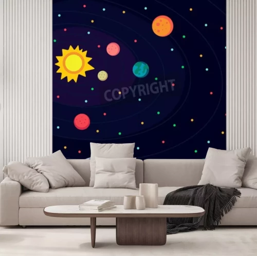 Papier peint  Thème enfant avec le système solaire