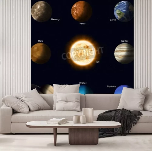 Papier peint  Système solaire avec le Soleil au centre