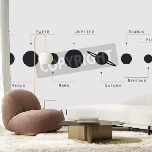 Papier peint  Système solaire noir et gris