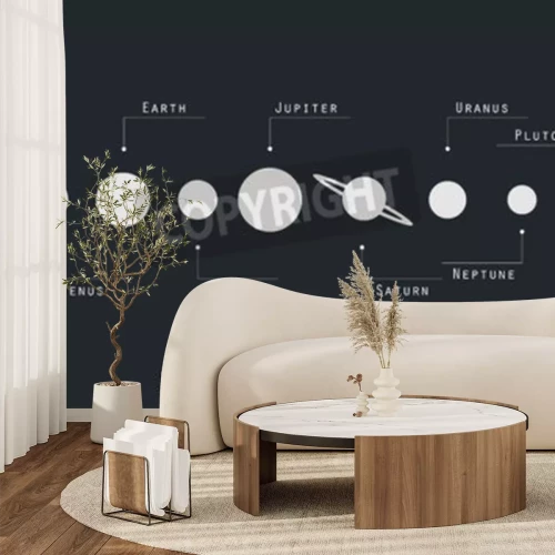 Papier peint  Système solaire en noir et blanc