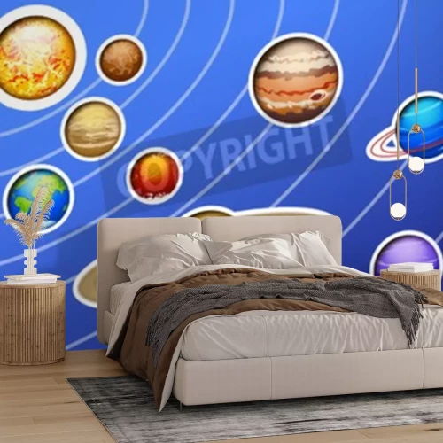 Papier peint  Système solaire et orbites sur un fond bleu