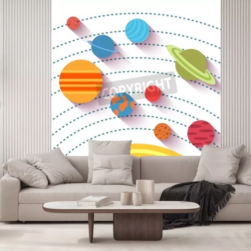 Papier peint  Illustration caricaturale du système solaire