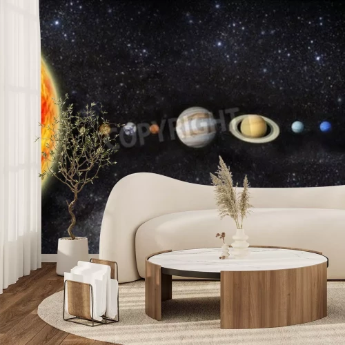 Papier peint  Soleil et planètes du système solaire avec effet 3D