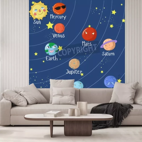 Papier peint  Un système solaire en dessin animé