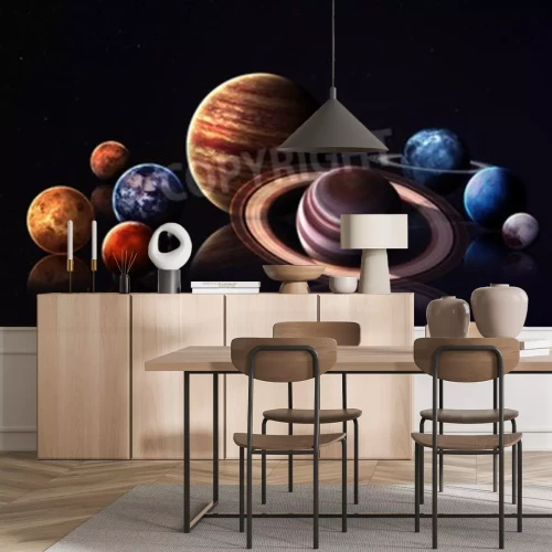 Papier peint  Système solaire avec Saturne au premier plan