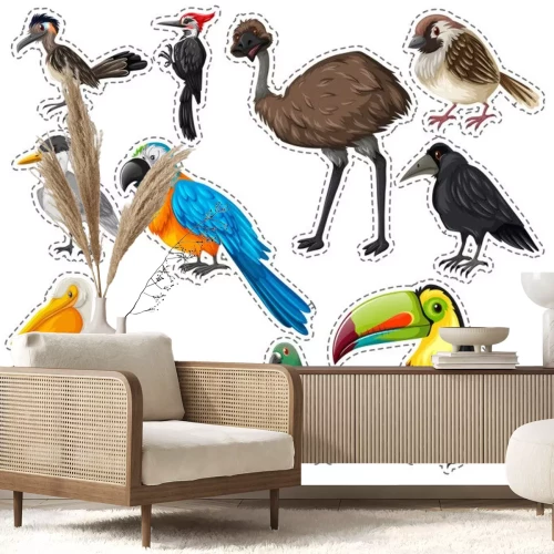 Sticker  Autocollant, ensemble, beaucoup, Oiseaux