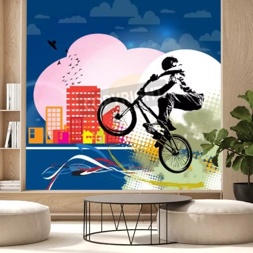 Papier peint  BMX rider sur fond abstrait