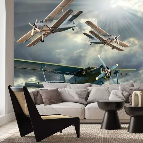 Papier peint  Image de style rétro des biplans. thème des transports.