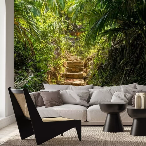 Papier peint  Escalier en pierre dans une forêt tropicale