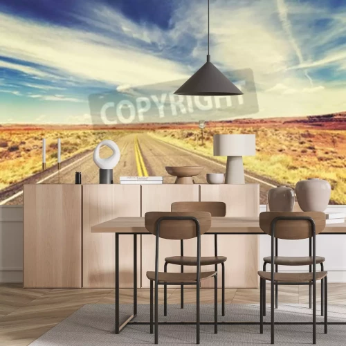 Papier peint  Route rétro à travers le désert