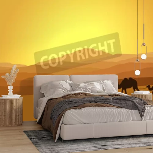 Papier peint  Caravane sur le désert dans le style graphique