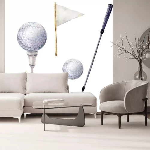 Sticker  Aquarelle ensemble de golf. Golf illustration avec tee, club de golf, balle de golf, drapeau et de l'herbe isolé sur fond blanc. Pour la conception, l'arrière-plan ou le fond d'écran