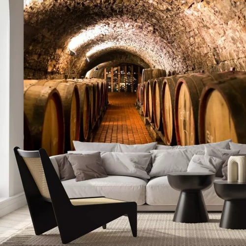 Papier peint  Tonneaux de vin dans une cave