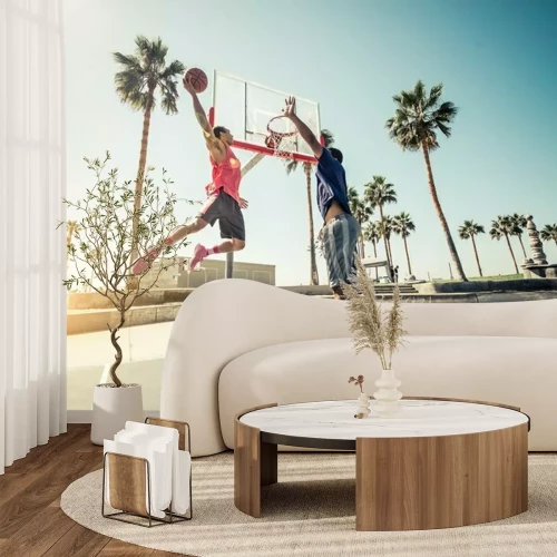 Papier peint  Basket de rue au milieu des palmiers