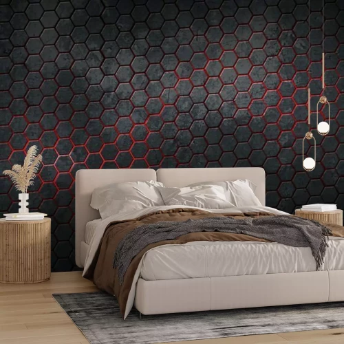 Papier peint  Motif abstrait avec hexagones noirs