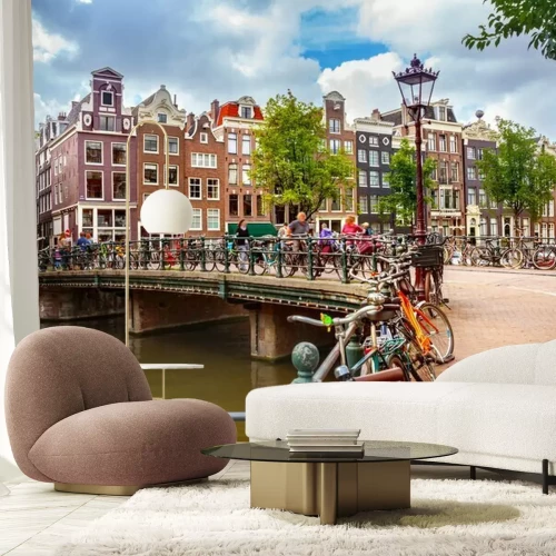 Papier peint  Pont avec des bicyclettes à Amsterdam