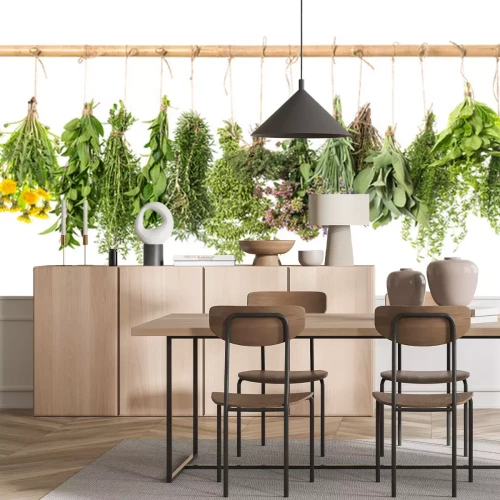 Papier peint  Bouquets d'herbes vertes fraîches sur une branche