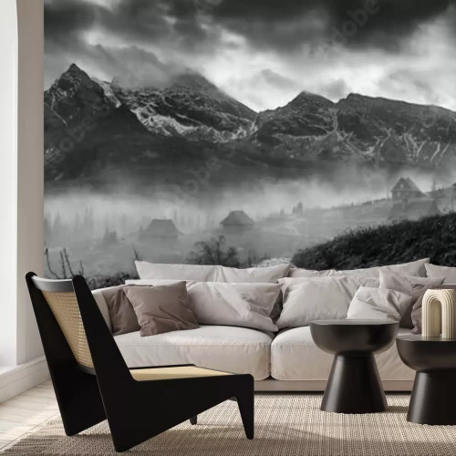 Papier peint  Monts Tatras paysage montagneux en noir et blanc