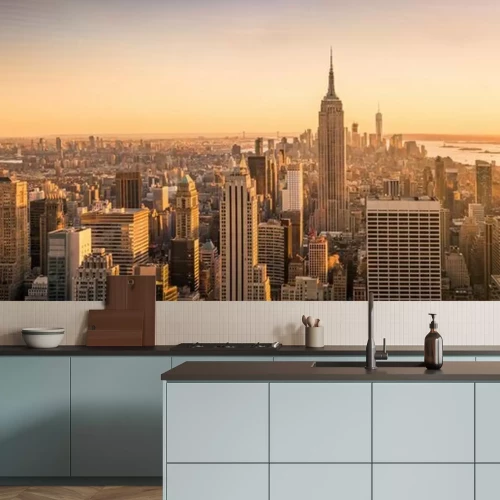 Papier peint  New York, ville, Horizon, panorama, Coucher soleil