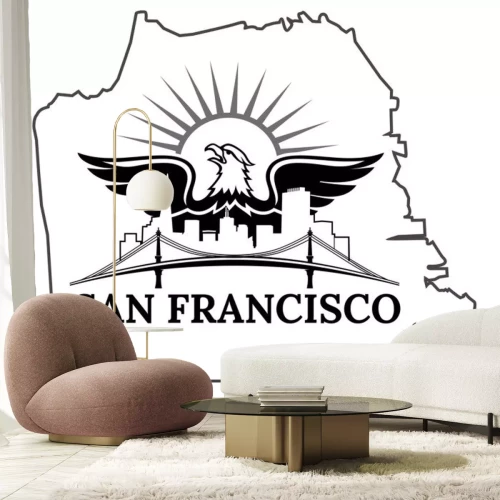 Sticker  Carte de San Francisco. Californie. San Francisco. ETATS-UNIS. Pont de la baie d'Oakland. San Francisco-Pont de la baie d'Oakland. Centre d'affaires de San Francisco