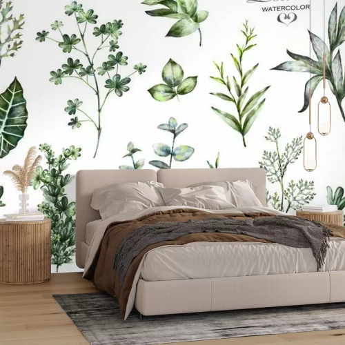 Papier peint  Collection d'herbes et de feuilles exotiques à l'aquarelle
