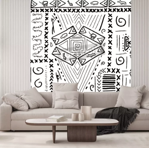 Papier peint  Motif africain en noir et blanc