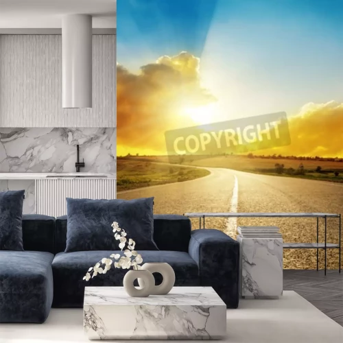 Papier peint  Le lever du soleil et la rue