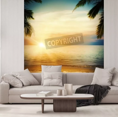 Papier peint  Lever de soleil sur une mer rétro