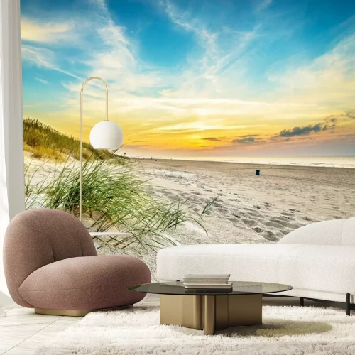 Papier peint  Sable, dunes, contre, Coucher soleil, lumière, plage, nord, Pologne