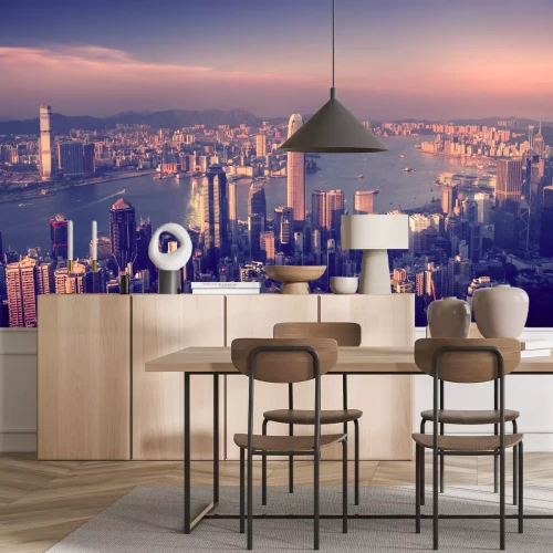 Papier peint  Ville panorama couleur rose