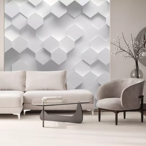 Papier peint  Cubes blancs créant un motif géométrique avec un effet 3D