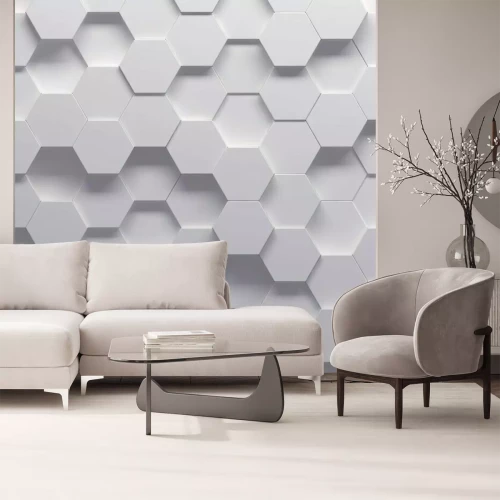Papier peint  Des panneaux 3D hexagonaux blancs et gris
