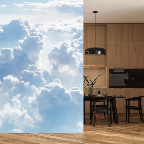 Sticker  Vue de nuages blancs duveteux sur un ciel bleu