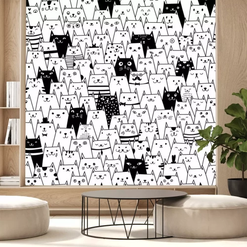 Papier peint  Dessin noir et blanc avec des chats