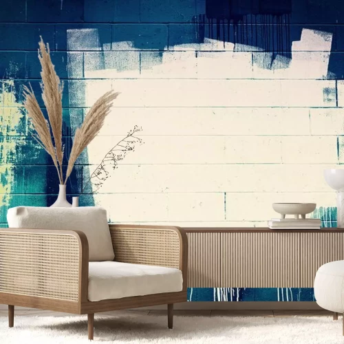 Papier peint  Graffiti bleu et blanc