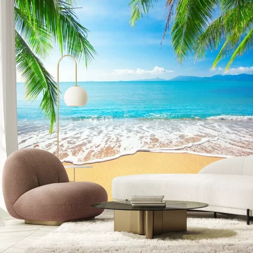 Papier peint  Palmiers sur une plage tropicale