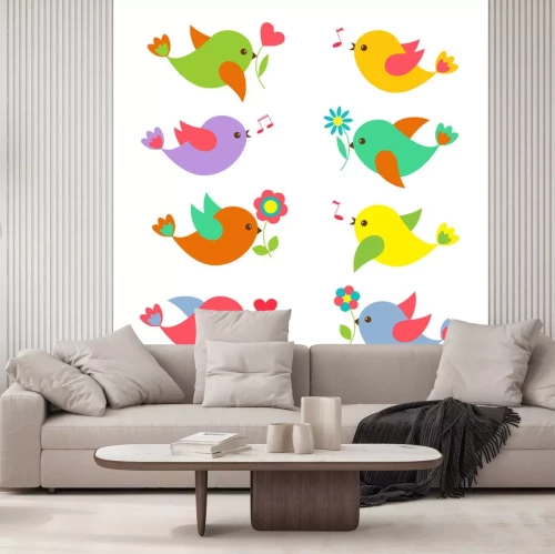 Sticker  Coloré, ressort, Oiseaux, fleurs