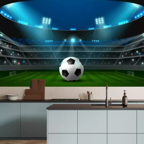 Papier peint  Un ballon sur le terrain d'un stade de nuit