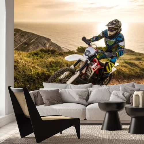 Papier peint  Motard en montagne face à la mer