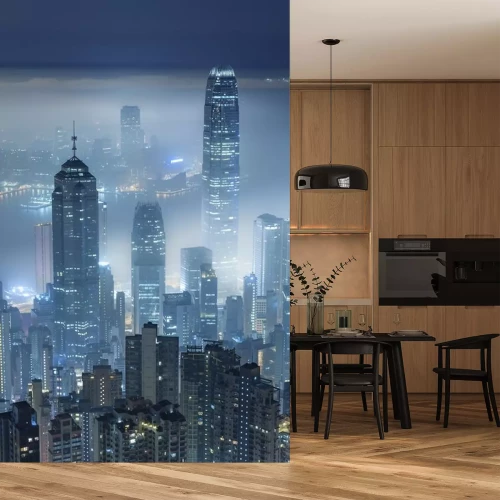 Sticker  Hong Kong de nuit dans le brouillard