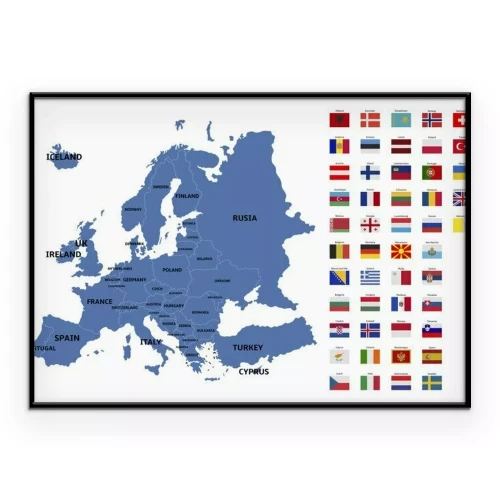 Poster  Carte politique de l'Europe et drapeaux des pays