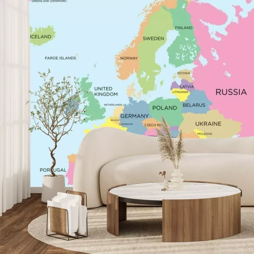 Papier peint  Carte politique de l'Europe en couleurs pastel unies