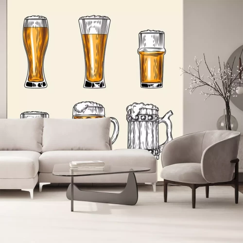 Sticker  Ensemble, icônes, plein, verre, bière