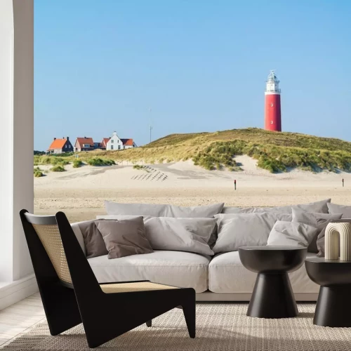 Papier peint  Phare maritime rouge sur les dunes