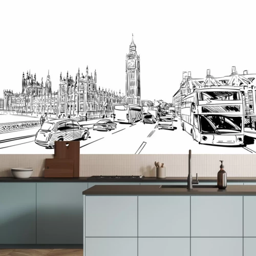 Sticker  London cityscape dessinée à la main. Big Ben. Angleterre. Illustration vectorielle.