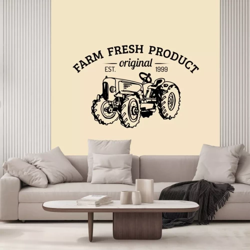 Sticker  Vector logo rétro logo de la ferme.Organic produits de qualité supérieure logo.Eco signe de la nourriture.Vintage icône tracteur tracé à la main.