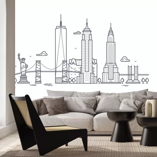 Sticker  L'horizon de la ville de New York, la silhouette de la ligne nyc, le concept des touristes aux États-Unis et les vecteurs de voyage